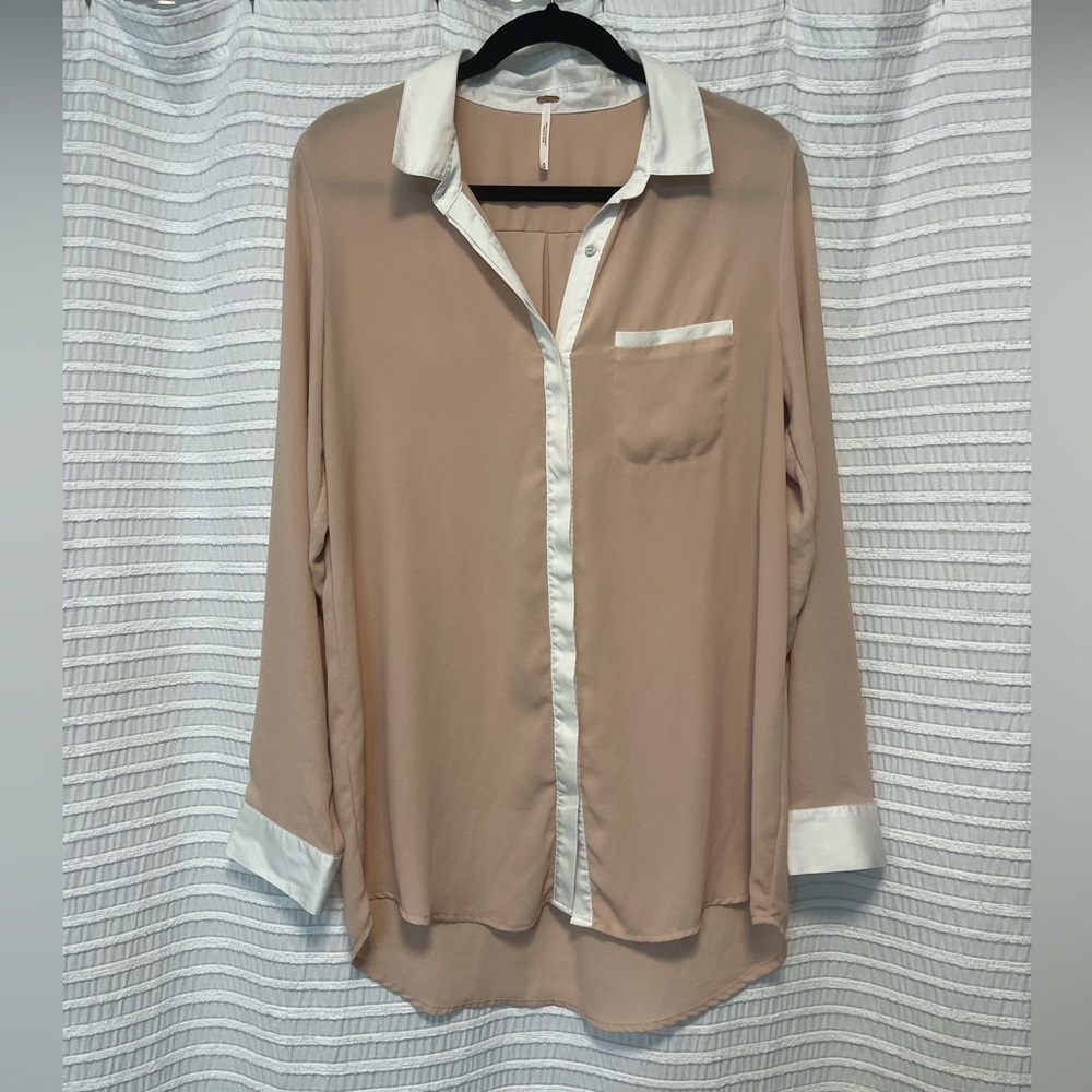 Free People Button Down Blush and White Blouse